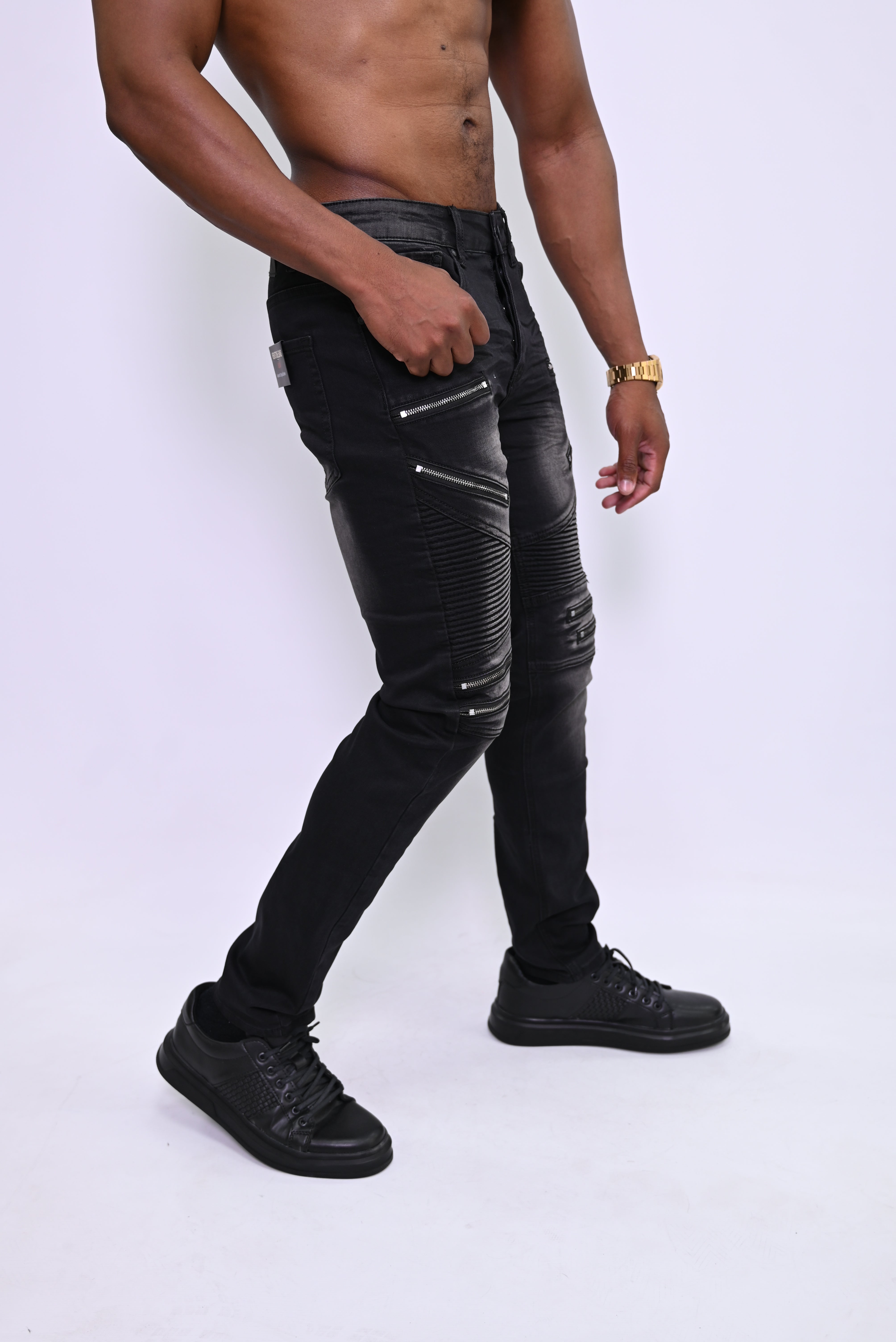 Biker Edge Ribbed Skinny Jeans - Washed Black 3025-2