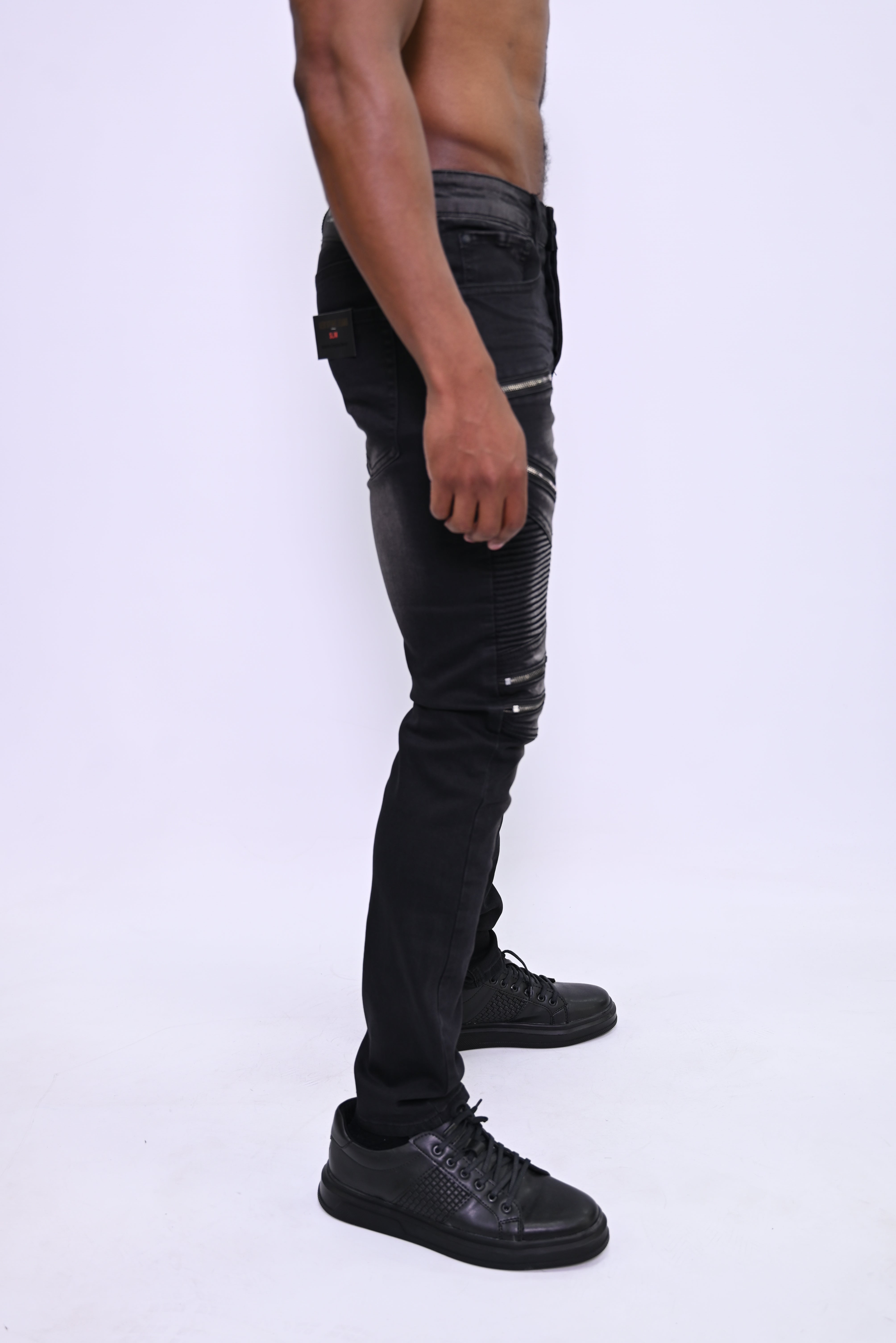 Biker Edge Ribbed Skinny Jeans - Washed Black 3025-2