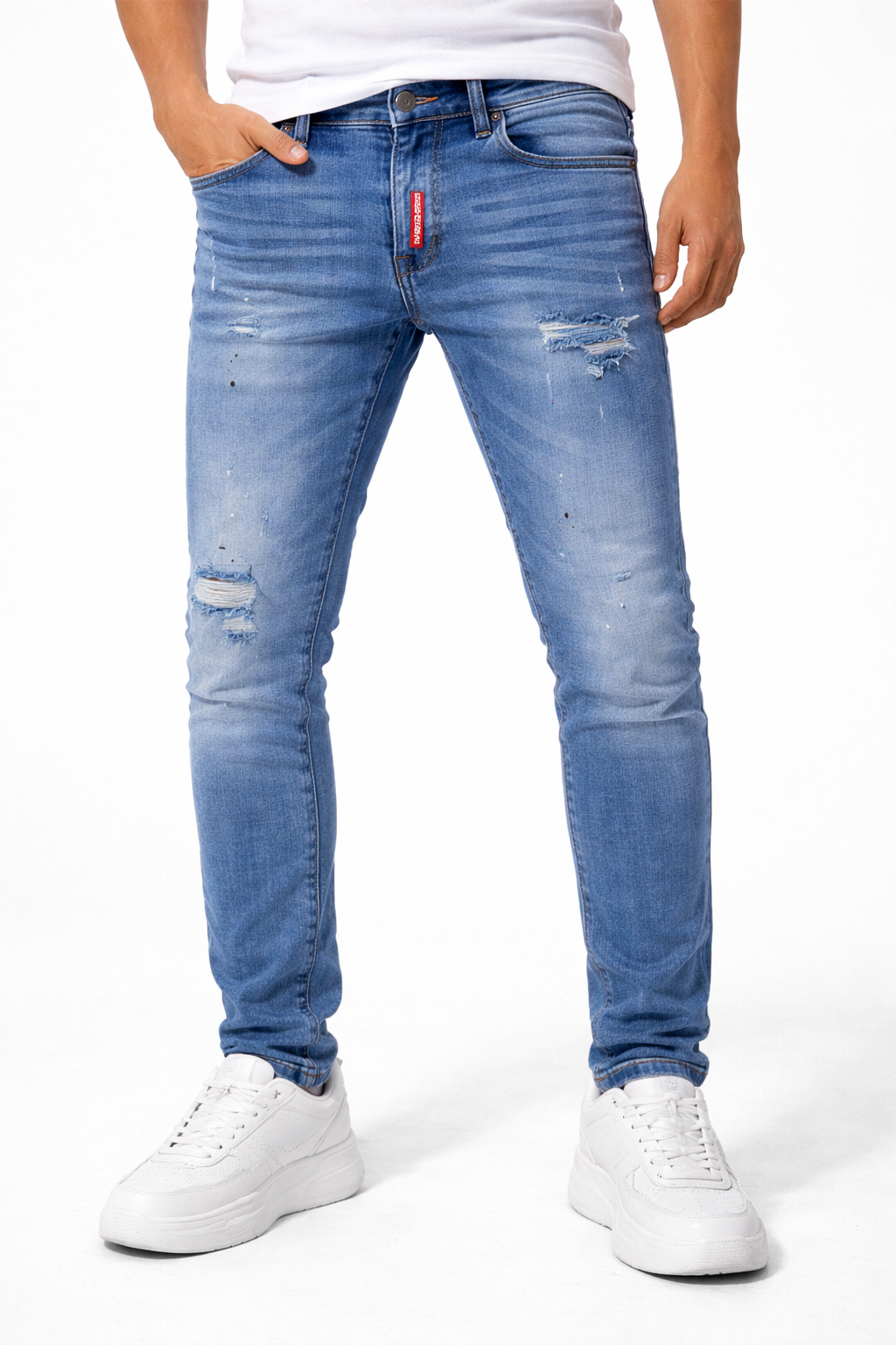Milano Ice Blue Distressed Slim Fit Men’s Jeans 9347
