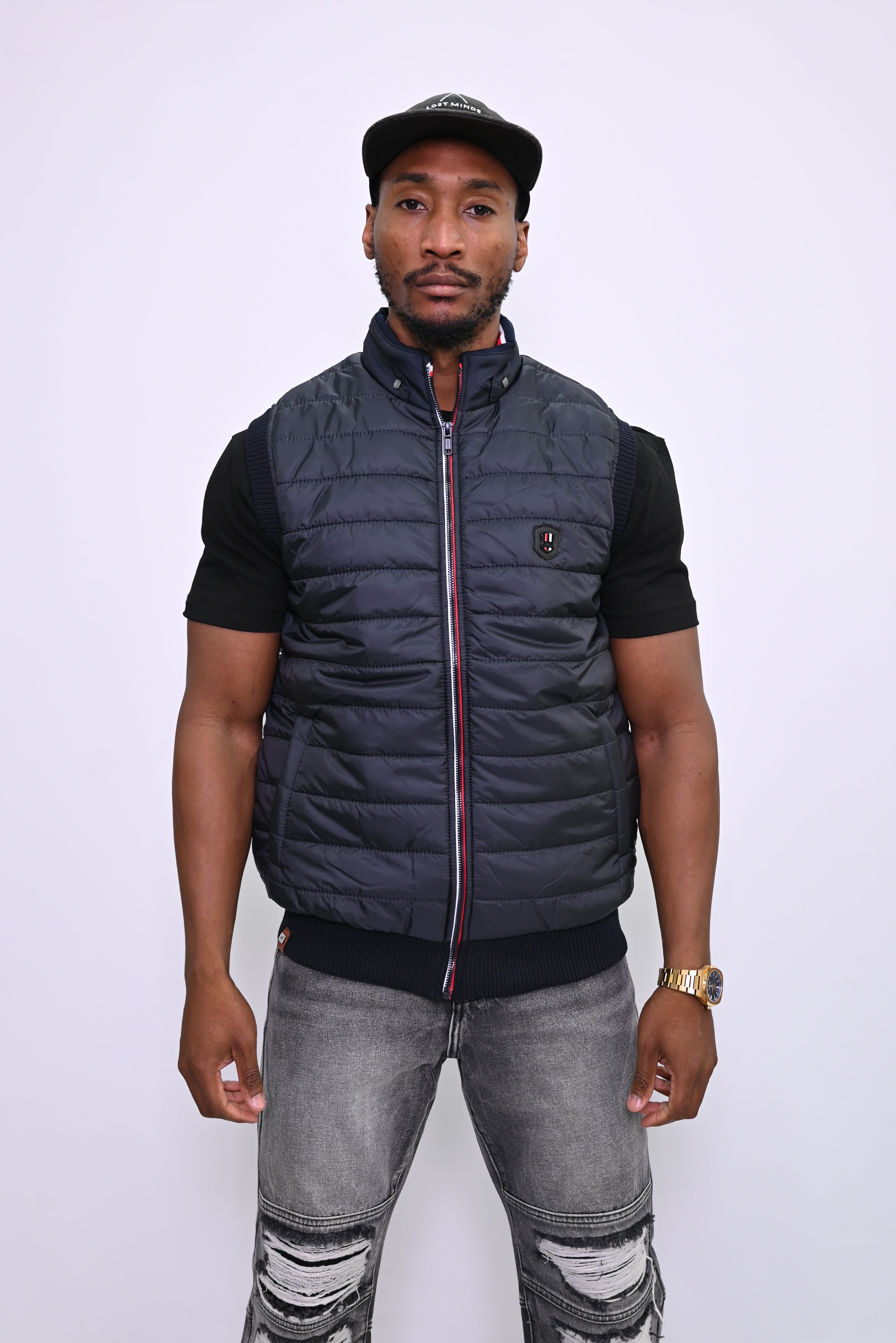 Lichtgewicht Gewatteerd Bodywarmer met Rode Rits Accent 17-8856