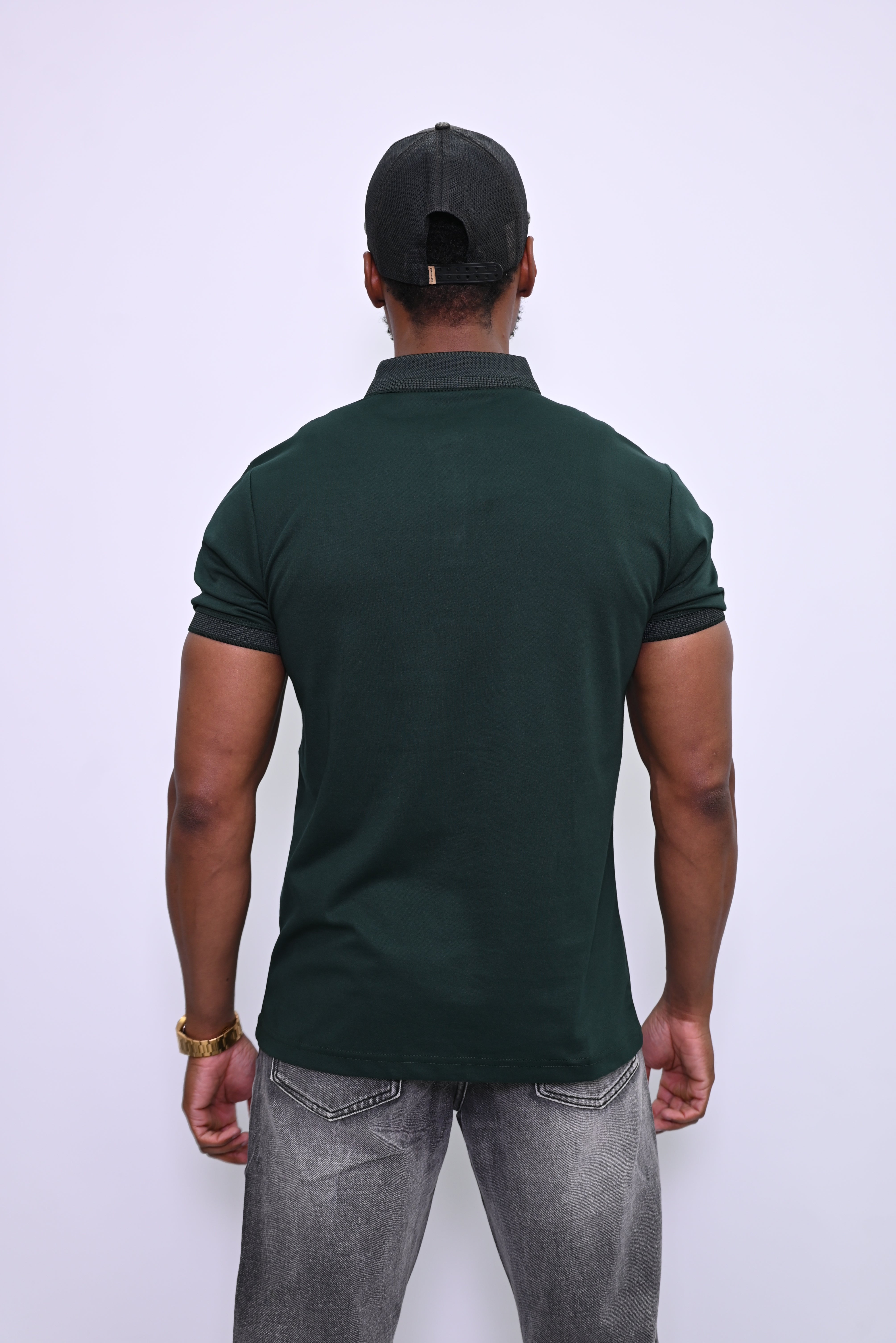 Donkergroene Polo met Contrastkraag en Borstzak 4174