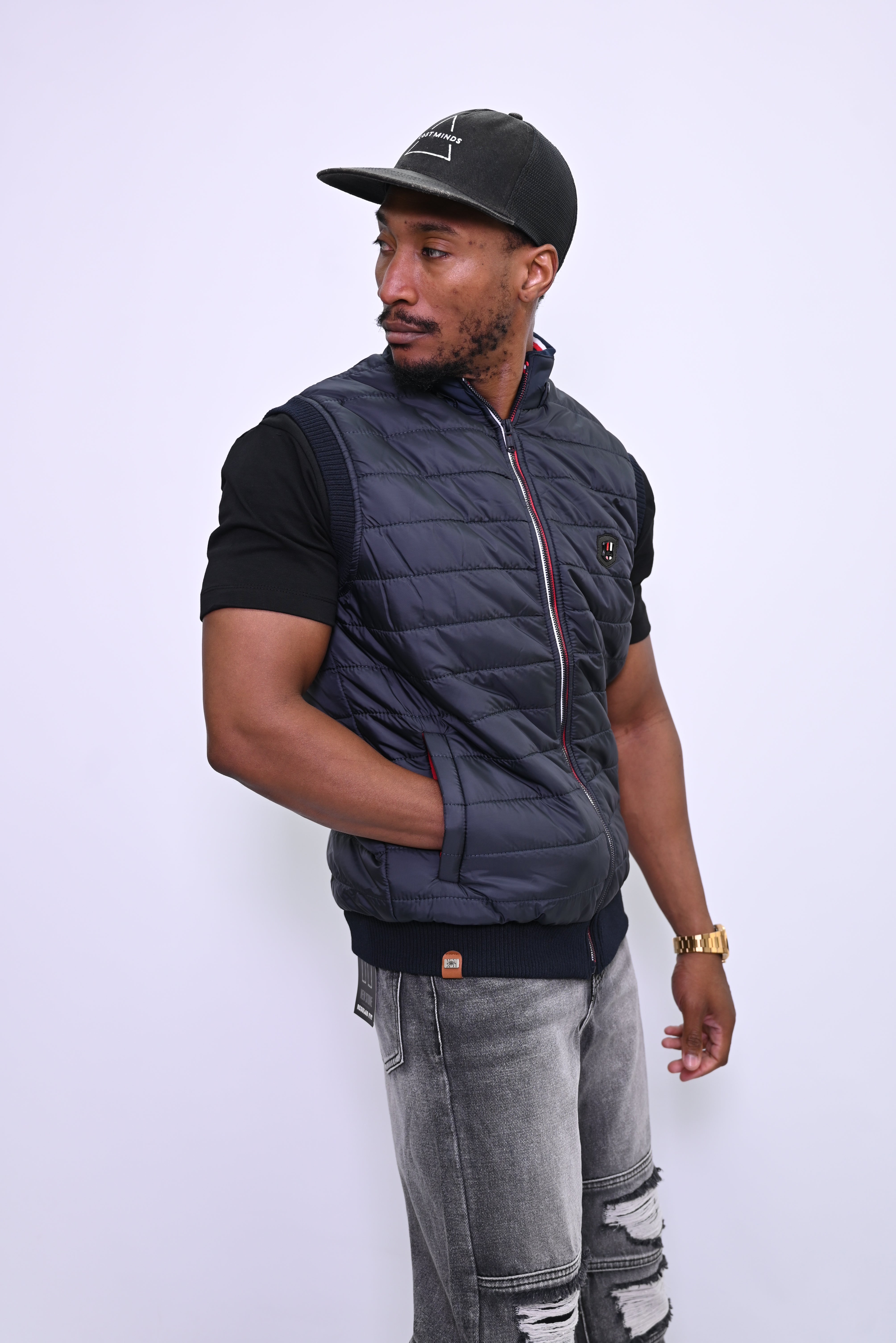 Lichtgewicht Gewatteerd Bodywarmer met Rode Rits Accent 17-8856