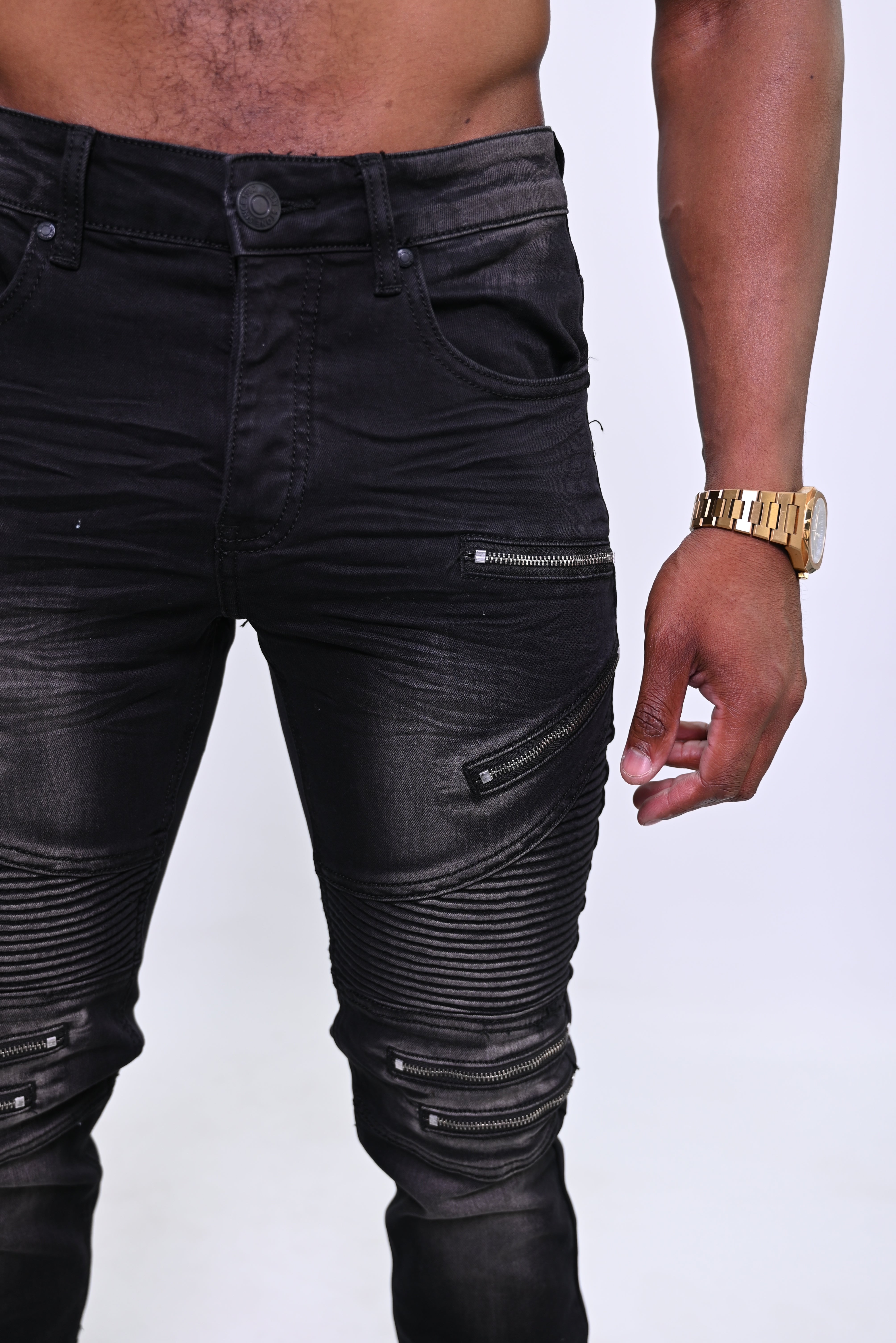 Biker Edge Ribbed Skinny Jeans - Washed Black 3025-2