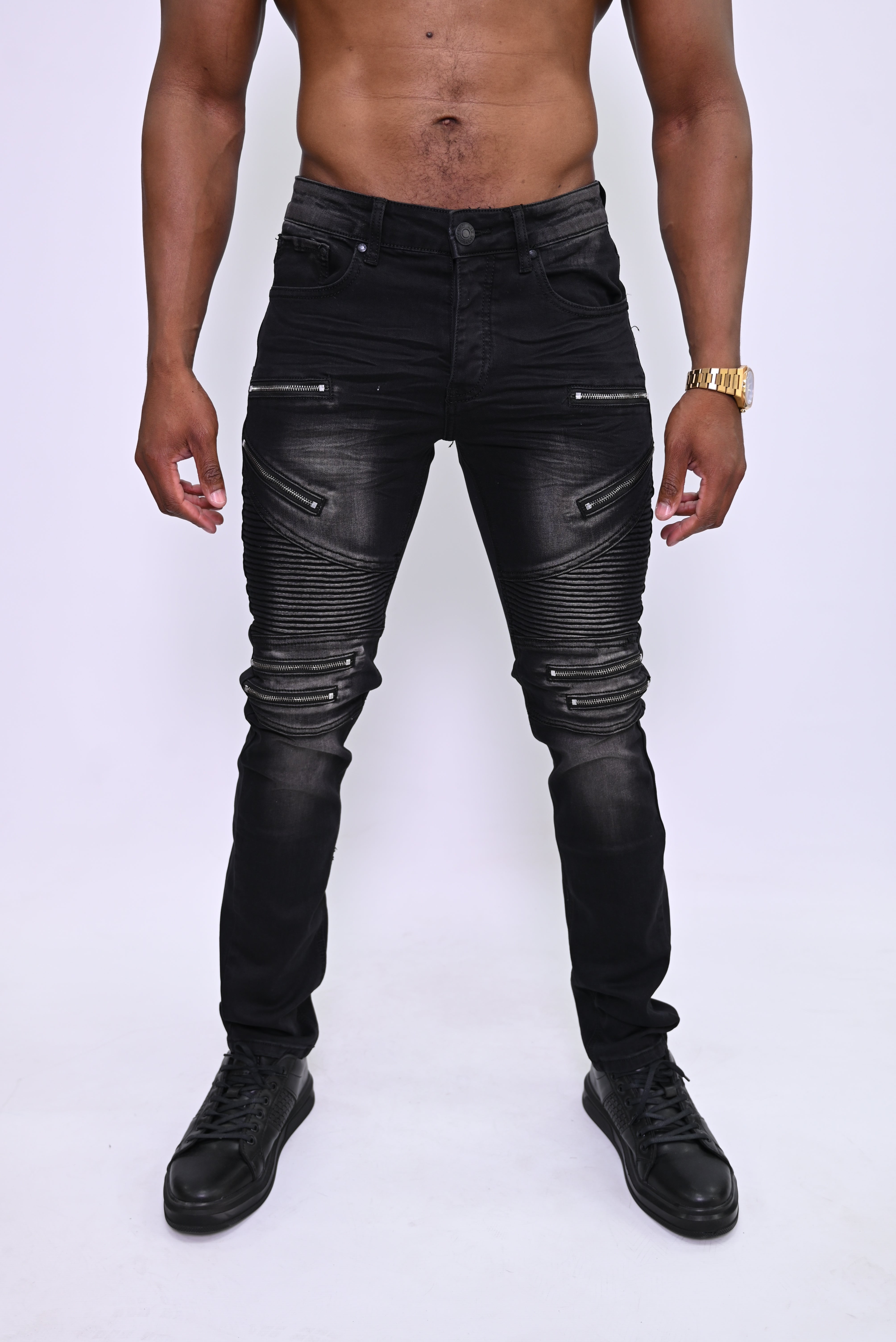 Biker Edge Ribbed Skinny Jeans - Washed Black 3025-2