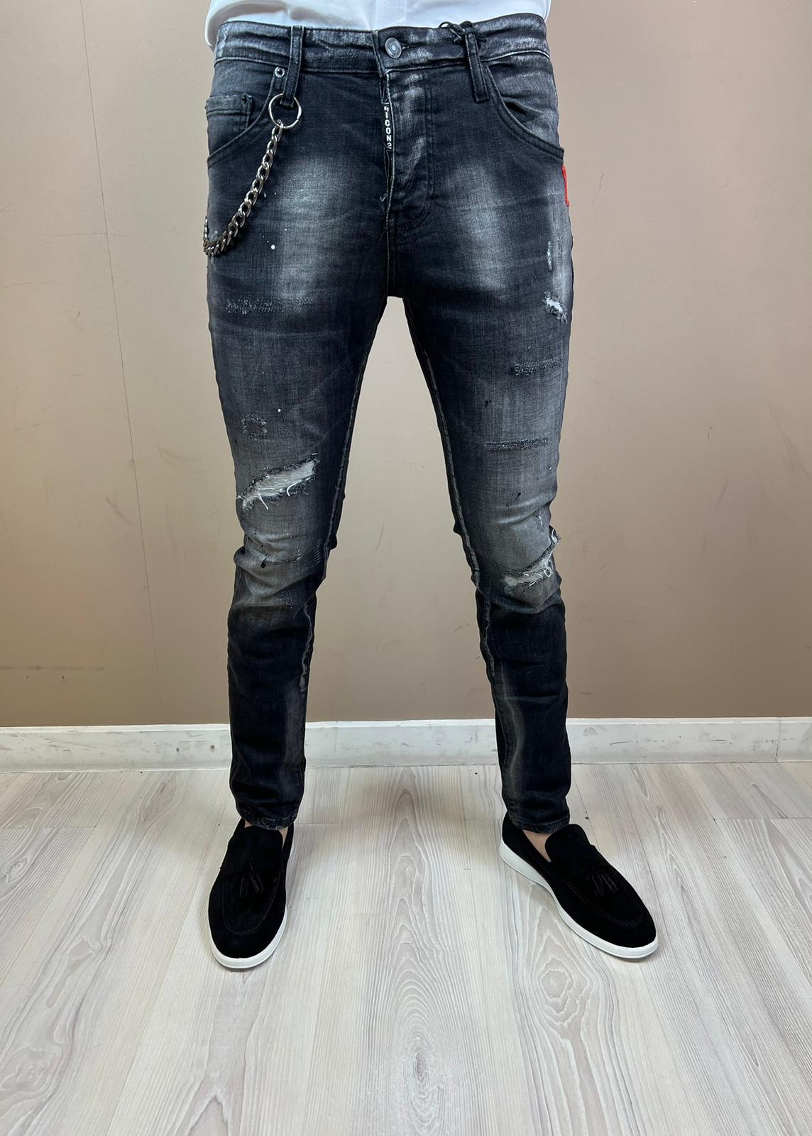 Heren jeans met scheuren zwart iCON2 693