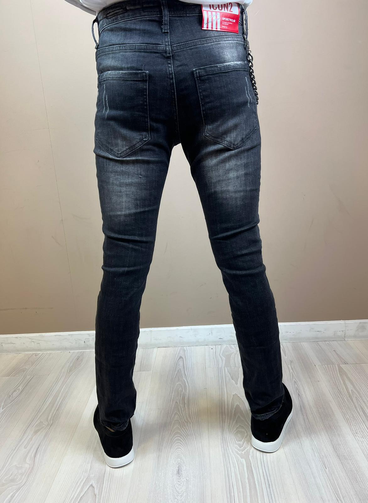 Heren jeans met scheuren zwart iCON2 693